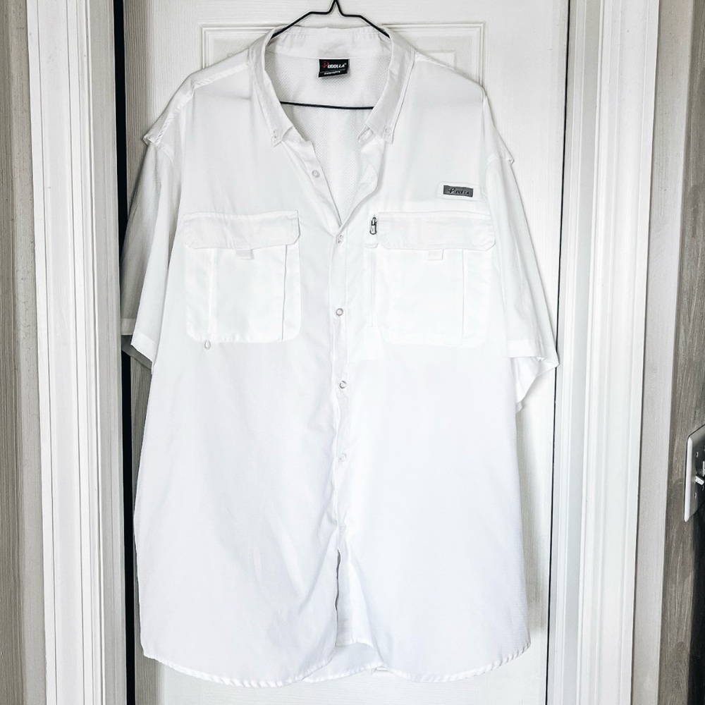 Pudolla Men's 2XL White Short Sleeve Fishing Shirt Button Down Vented Quick Dry